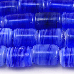 Beads, Glass Beads, 14x9mm Tube Opal Swirl, COBALT BLUE
