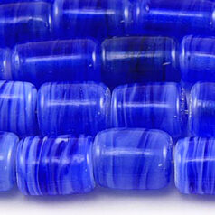 Beads, Glass Beads, 14x9mm Tube Opal Swirl, COBALT BLUE