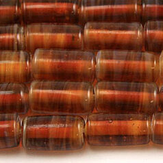 Beads, Glass Beads, 14x9mm Tube Opal Swirl, BROWN