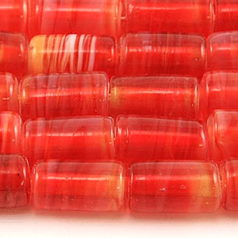 Beads, Glass Beads, 14x9mm Tube Opal Swirl, RED