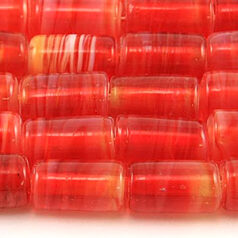 Beads, Glass Beads, 14x9mm Tube Opal Swirl, RED