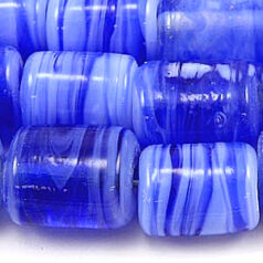 Beads, Glass Beads, 13x10mm Flat Tube Opal Swirl, COBALT