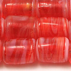 Beads, Glass Beads, 13x10mm Flat Tube Opal Swirl, RED