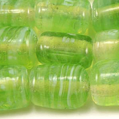 Beads, Glass Beads, 13x10mm Flat Tube Opal Swirl, LIGHT GREEN