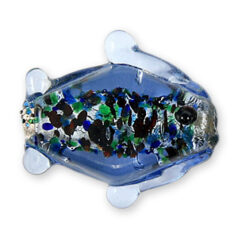 Beads, 19mmx15mm Glass Fish, Silver Foil, SKY BLUE