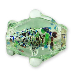 Beads, 19mmx15mm Glass Fish, Silver Foil, LIGHT GREEN