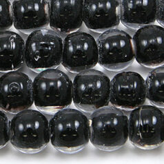 Beads, Glass Beads, 8mm Round Colourlined, BLACK