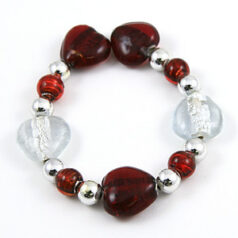 Beads, Glass Beads, 14mm Silverfoil Heart strung,  CRYSTAL AND RUBY (hole size: 1.8mm)