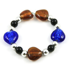 Beads, Glass Beads, 14mm Silverfoil Heart strung,  BLUE AND TOPAZ (hole size: 1.8mm)