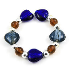 Beads, Glass Beads, 14mm Silverfoil Heart strung,  MONTANA AND BLUE (hole size: 1.8mm)