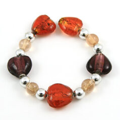 Beads, Glass Beads, 14mm Silverfoil Heart strung,  ORANGE AND PURPLE (hole size: 1.8mm)
