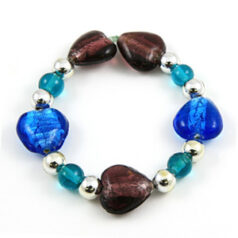 Beads, Glass Beads, 14mm Silverfoil Heart strung,  AQUA AND PURPLE (hole size: 1.8mm)