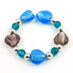 Beads, Glass Beads, 14mm Silverfoil Heart strung,  BLUE AQUA AND AMETHYST (hole size: 1.8mm)