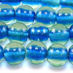 Beads, Glass Beads,  10mm Round Colourlined, PERIDOT/BLUE
