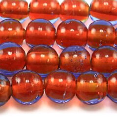 Beads, Glass Beads,  10mm Round Colourlined, LIGHT BLUE/ORANGE