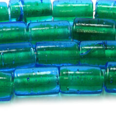 Beads, Glass Beads,  15x9mm Tube Colourlined, AQUA/EMERALD