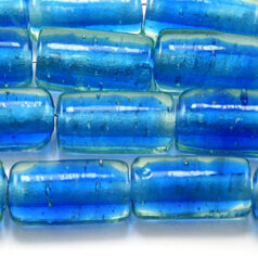 Beads, Glass Beads,  15x9mm Tube Colourlined, PERIDOT/BLUE
