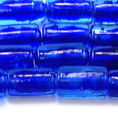 Beads, Glass Beads,  15x9mm Tube Colourlined, AQUA/COBALT