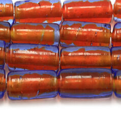 Beads, Glass Beads,  15x9mm Tube Colourlined, LIGHT BLUE/ORANGE
