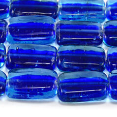Beads, Glass Beads,  16x11x6 Flat Tube Colourlined, AQUA/COBALT