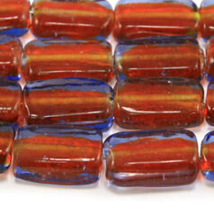 Beads, Glass Beads,  16x11x6 Flat Tube Colourlined, BLUE/ORANGE
