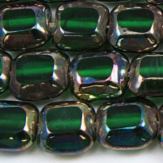 Beads, Glass Beads,  12mm Flat Square Beveled Edge Lustre, EMERALD