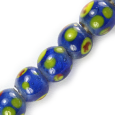 Glass Bead, 5-6mm Round - Dark Blue with spots(Hole Size: 2mm)  - Approx. 90 beads