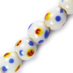 Glass Bead, 5-6mm Round - White with spots(Hole Size: 2mm)  - Approx. 90 beads