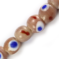 Glass Bead, 6-7mm Round - Light Brown with spots(Hole Size: 2mm)  - Approx. 70-80 beads