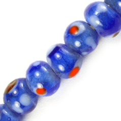 Glass Bead, 6-7mm Round - Dark Blue with spots(Hole Size: 2mm)  - Approx. 70-80 beads
