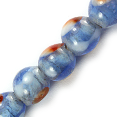 Glass Bead, 6-7mm Round - Light Blue with spots(Hole Size: 2mm)  - Approx. 70-80 beads