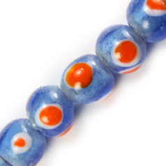Glass Bead, 6-7mm Round - Blue with spots(Hole Size: 2mm)  - Approx. 70-80 beads