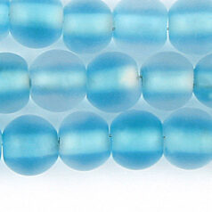 Glass Beads - 8mm Round - Matte Colourlined - Aqua