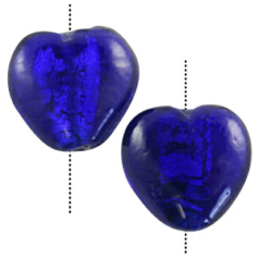 15x17mm Heart Silverfoil Bead - COBALT BLUE