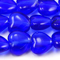 Beads, Glass Beads,  13mm Heart Transparent, COBALT BLUE