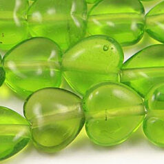 Beads, Glass Beads,  13mm Heart Transparent, CHARTREUSE