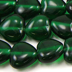 Beads, Glass Beads,  13mm Heart Transparent, EMERALD