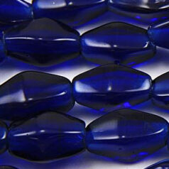 Beads, 12x7mm Bicone, Transparent, Dark Cobalt Blue