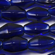 Beads, 12x7mm Bicone, Transparent, COBALT BLUE