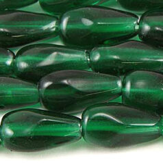 Beads, Glass Beads, 13x6mm Drop Twist Transparent, EMERALD