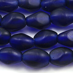 Beads, Glass Beads, 12x9mm Oval Twist Transparent matte,  Cobalt Blue