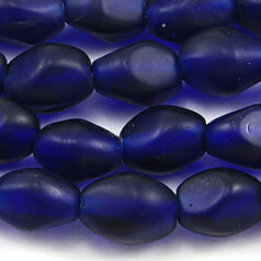 Beads, Glass Beads, 12x9mm Oval Twist Transparent matte, COBALT BLUE