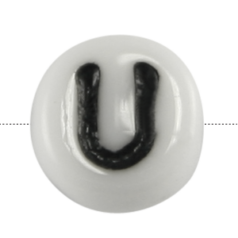 Bead, Preciosa Czech Pressed Glass, 6x4mm Alphabet Bead,  Letter U (Hole Size 0.7mm)