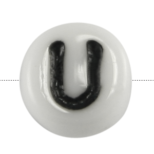 Bead, Preciosa Czech Pressed Glass, 6x4mm Alphabet Bead, Letter U (Hole Size 0.7mm)