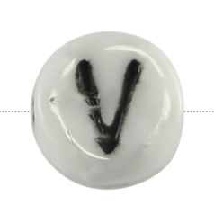 Bead, Preciosa Czech Pressed Glass, 6x4mm Alphabet Bead,  Letter V (Hole Size 0.7mm)