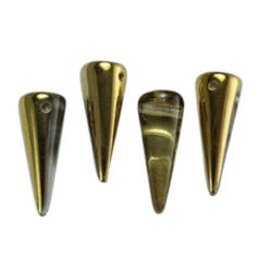 Bead, Preciosa Czech Pressed Glass, 7x17mm Spike Bead - Crystal Gold (Hole Size 1.2mm)