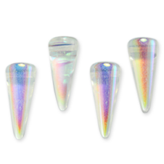 Bead, Preciosa Czech Pressed Glass, 7x17mm Spike Bead - Crystal AB (Hole Size 1.2mm)