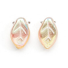 Bead, Preciosa Czech Pressed Glass, 12x7mm Leaf - Transparent Pale Topaz AB (Thickness 3.25mm, Hole Size 1.1mm)