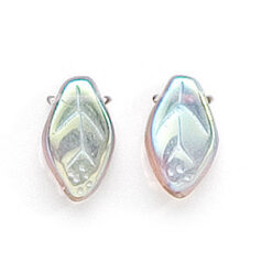 Bead, Preciosa Czech Pressed Glass, 12x7mm Leaf - Transparent Black Diamond AB (Thickness 3.25mm, Hole Size 1.1mm)