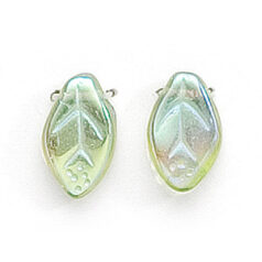 Bead, Preciosa Czech Pressed Glass, 12x7mm Leaf - Transparent Peridot AB (Thickness 3.25mm, Hole Size 1.1mm)